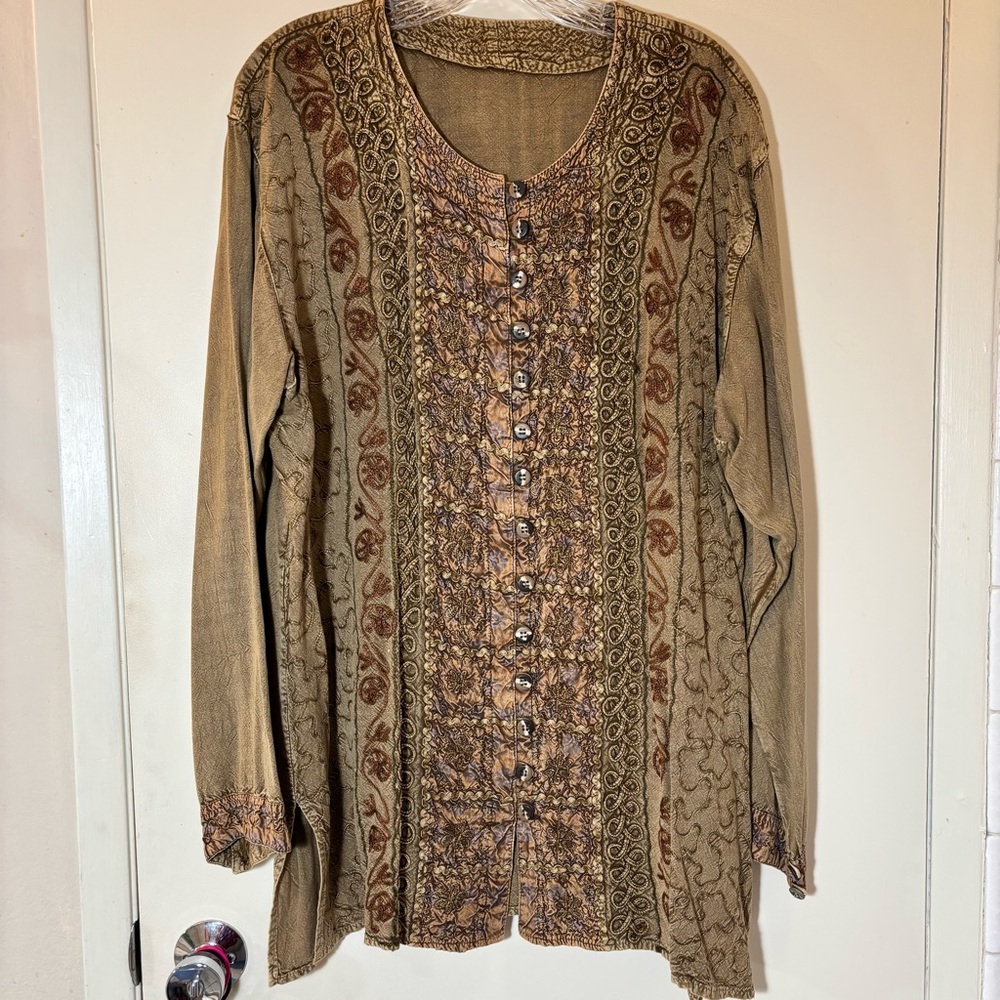 90s Vintage Boho Chic Button-Down Tunic